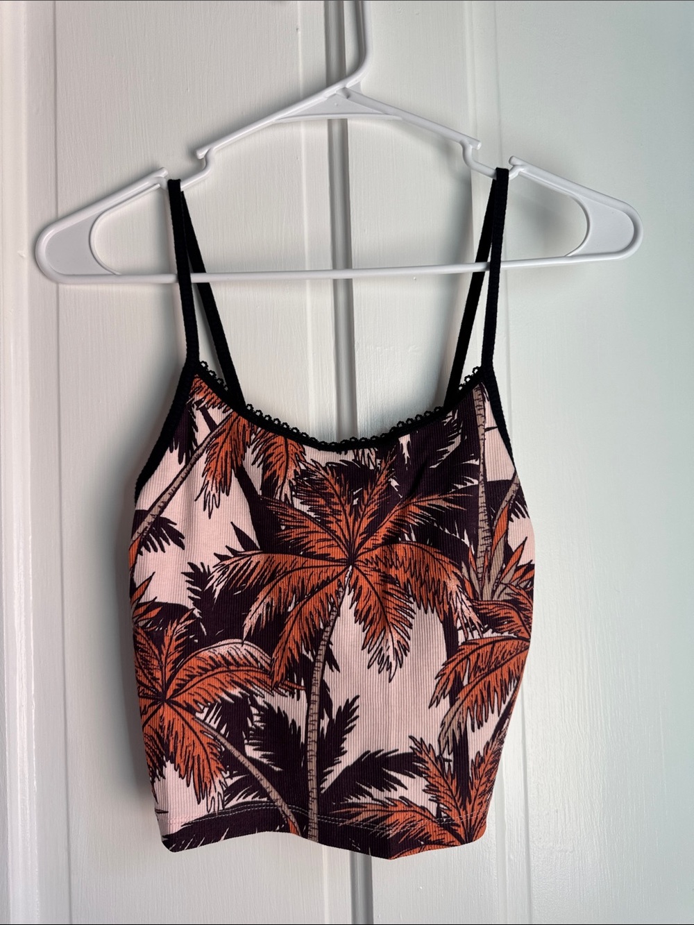 Topshop Palm-Print Cropped Cami in Orange and Black